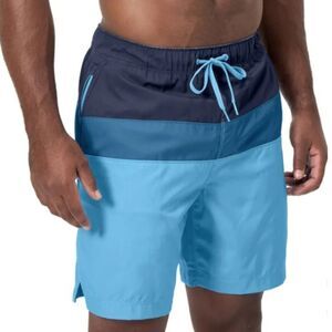SPEEDO Colorblock Volley Swim Shorts Sz S (30-32) Blue Stripe Trunk Swimsuit NWT